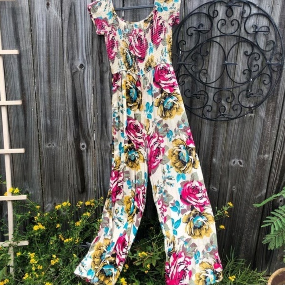 Land of Gypsies Floral Wide Leg Jumpsuit Women’s Size XL